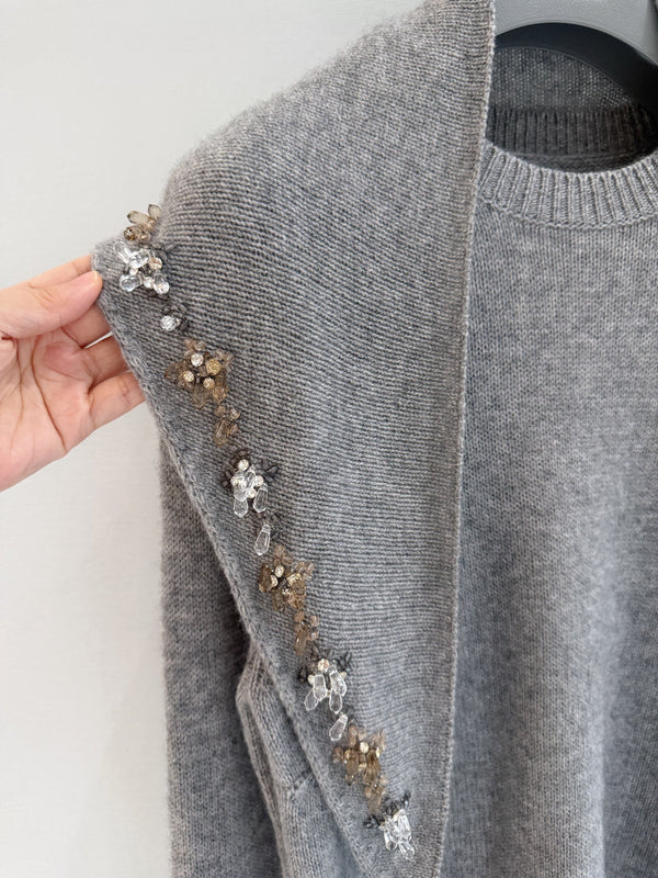 Prad Crewneck Sweater with Stole Grey Cashmere