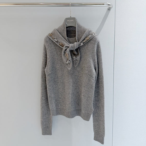 Prad Crewneck Sweater with Stole Grey Cashmere