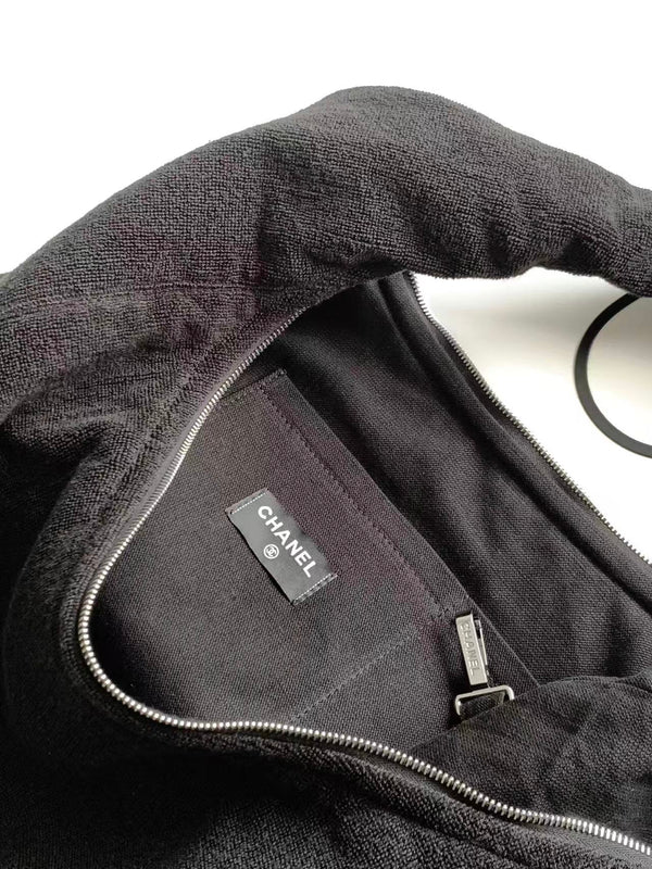 CC Terry Cloth Towel and Bag 3-Piece Set Black In Cotton