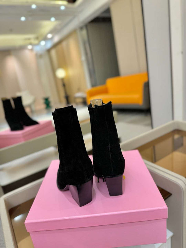 Paris Texas Dallas Ankle Boots 75mm Heel in Black Suede