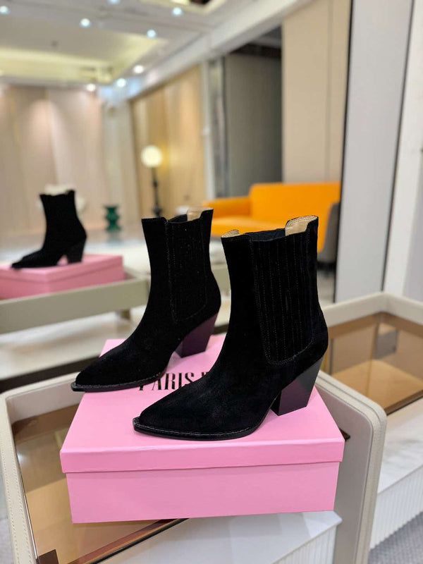 Paris Texas Dallas Ankle Boots 75mm Heel in Black Suede