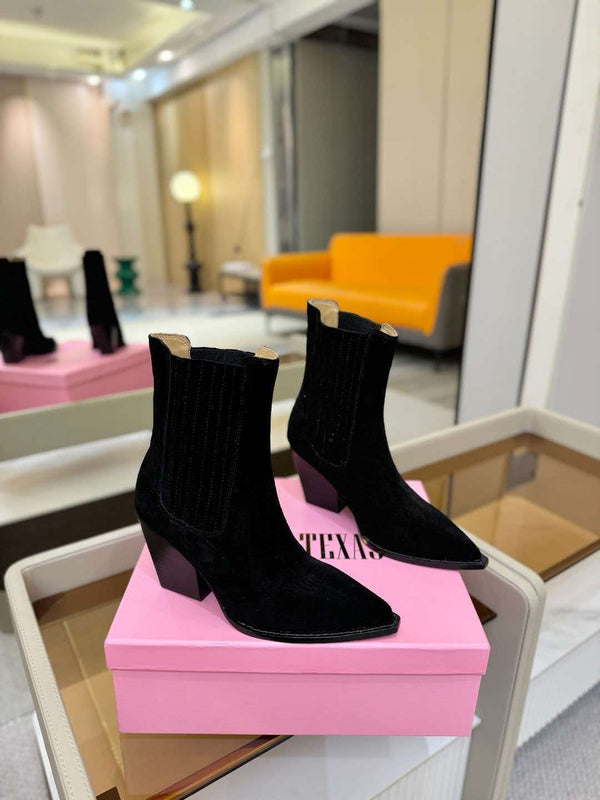 Paris Texas Dallas Ankle Boots 75mm Heel in Black Suede