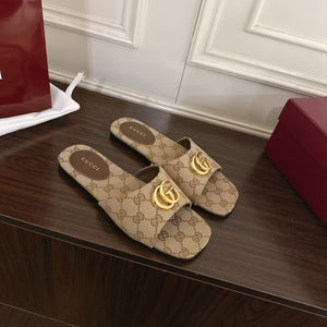 GG Slides Double G in Sand and Brown Canvas