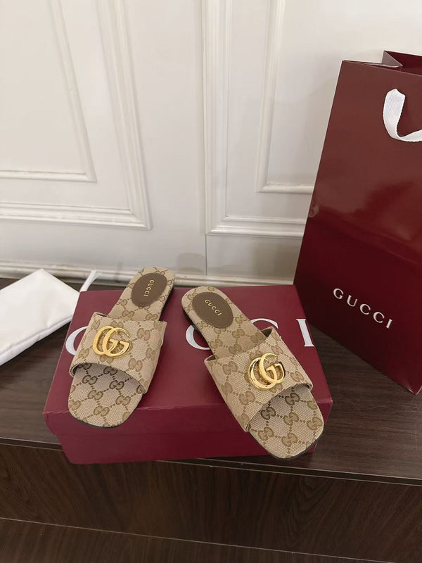 GG Slides Double G in Sand and Brown Canvas