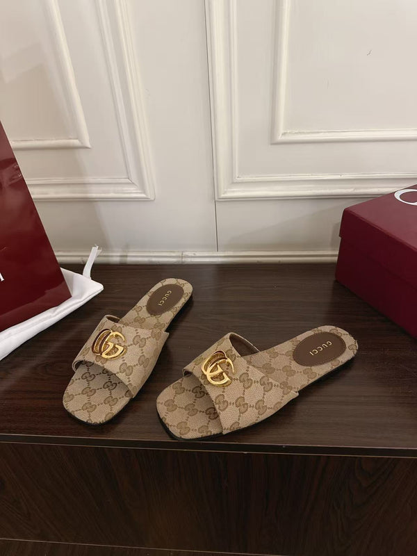 GG Slides Double G in Sand and Brown Canvas