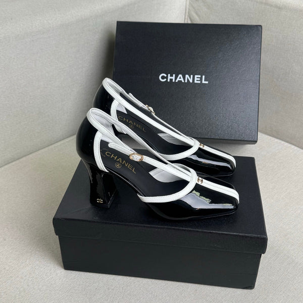 CC Mary Janes Black White Patent Leather