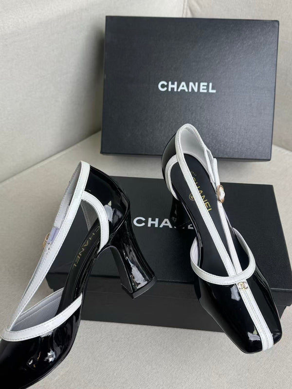 CC Mary Janes Black White Patent Leather
