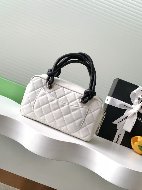 CC Cambon Mini 21cm White Black Logo Lambskin