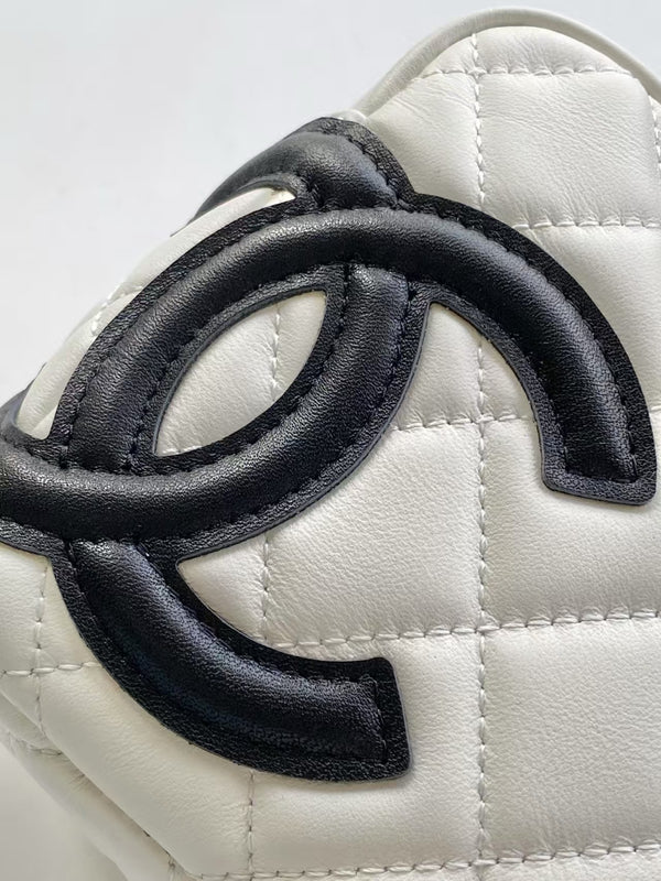 CC Cambon Mini 21cm White Black Logo Lambskin