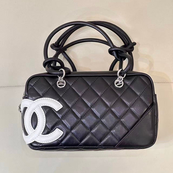 CC Cambon Mini 21cm Black White Logo Lambskin