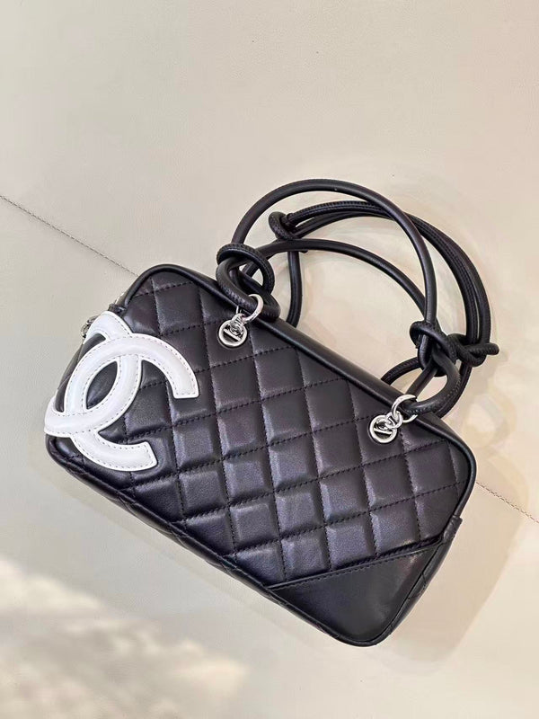 CC Cambon Mini 21cm Black White Logo Lambskin