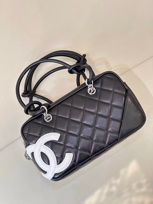 CC Cambon Mini 21cm Black White Logo Lambskin