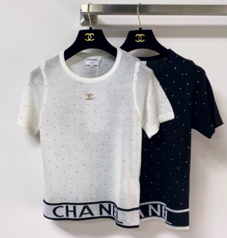 CC 2026 Rhinestone Knit Short-Sleeve Top Wool 330929