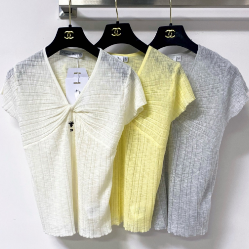 CD 2026 Short-Sleeve T-Shirt V-neck Top Subtle Front Twist Detail Tencel 487973
