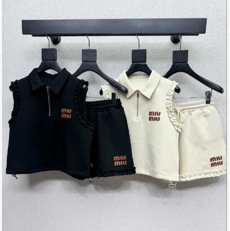 Miu 2026 Vest Shirt and Casual Shorts Set Cotton 645479