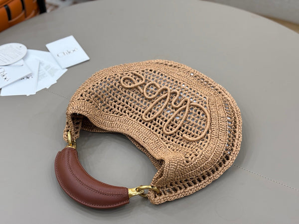 Chloe 2025 Summer Banana Hobo Bag Summery Brown In Raffia