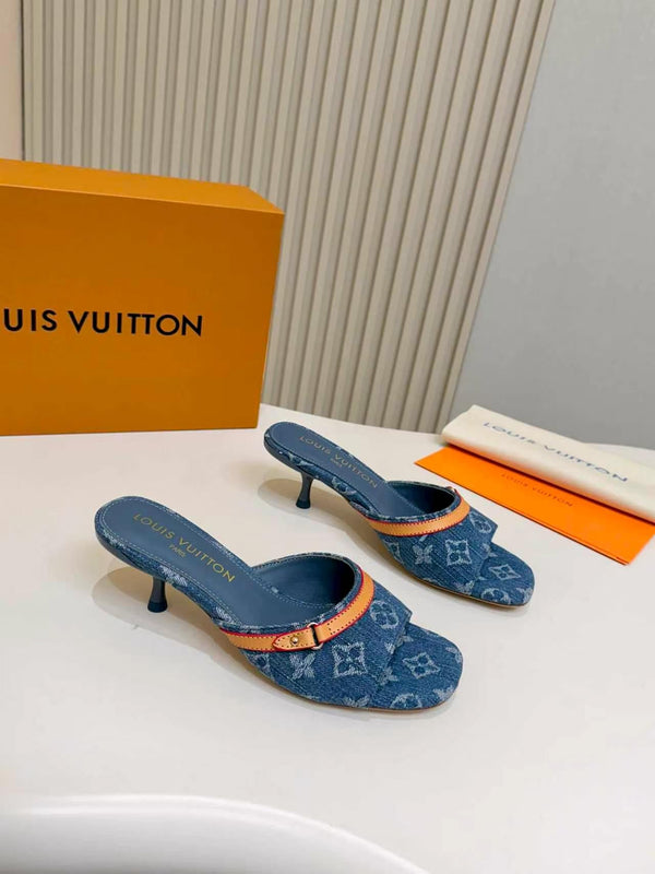 LV Monogram Kitten Heel Mule Sandals 5.5cm Fabric 840362