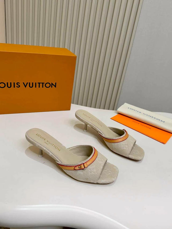 LV Monogram Kitten Heel Mule Sandals 5.5cm Fabric 840362