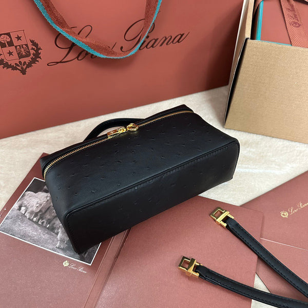 EXTRA POCKET L19 IN BLACK OSTRICH WITH GOLD HARDWARE