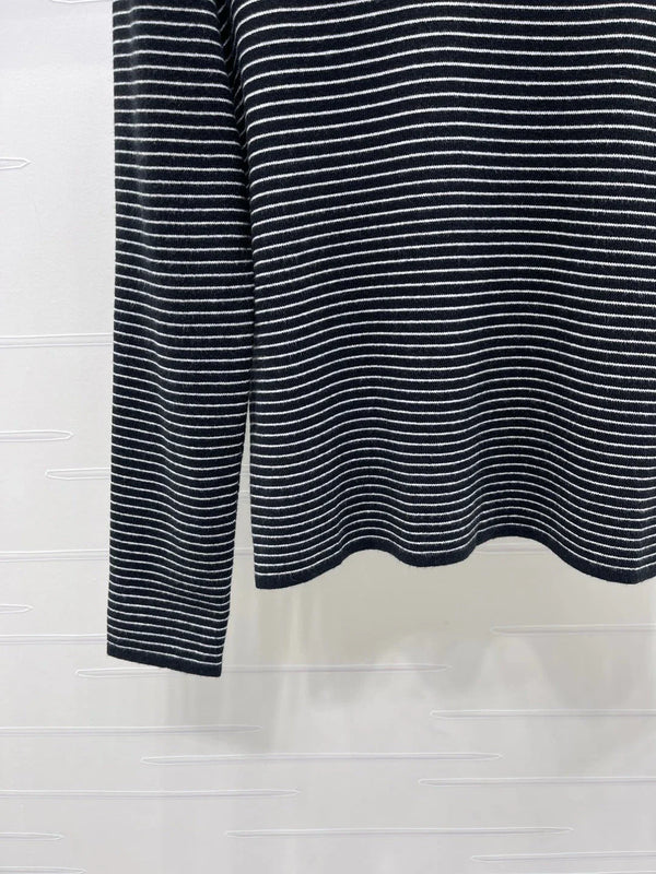 Chanel 2026 Striped Turtleneck Long Sleeve Sweater Wool