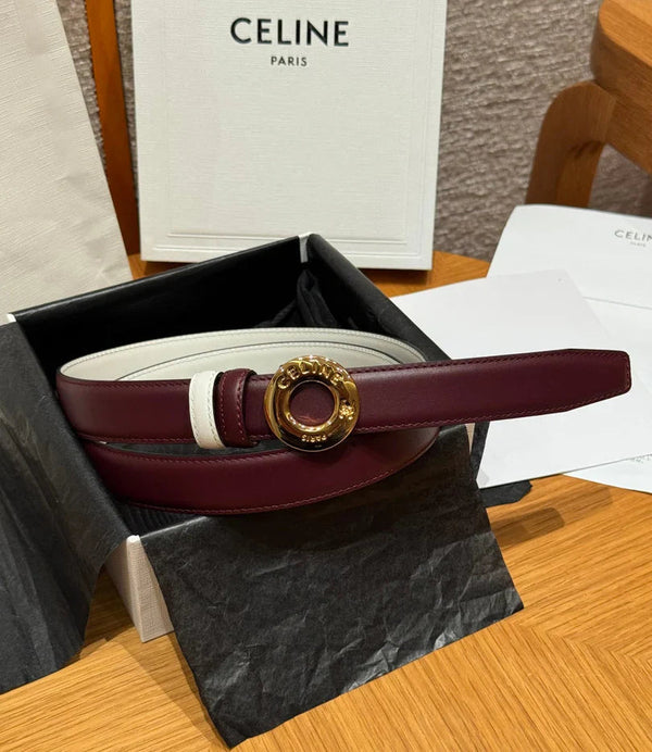 CL 2026 Disc Buckle & Reversible Strap Belt 2.5cm Burgundy Leather