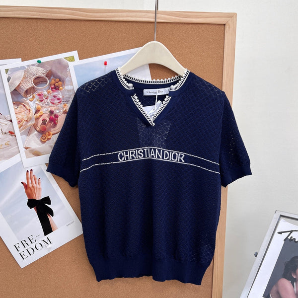 CD 2026 Color-Blocked Knit Short-Sleeve Top Wool 463380