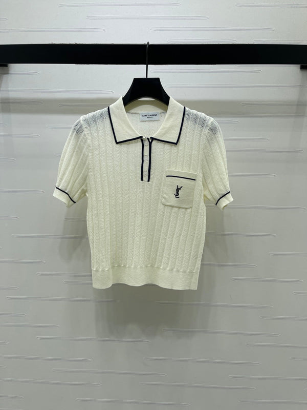YSL 26s Knit Short-Sleeved Top Silk Linen 401585