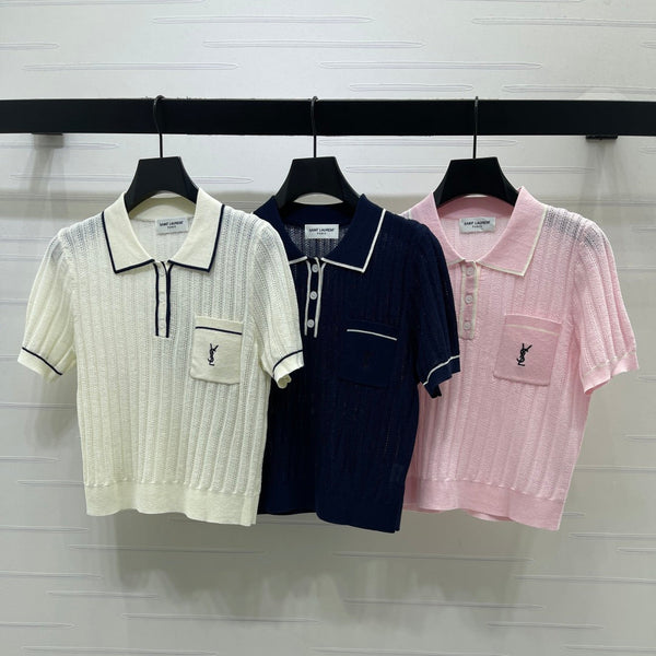 YSL 26s Knit Short-Sleeved Top Silk Linen 401585