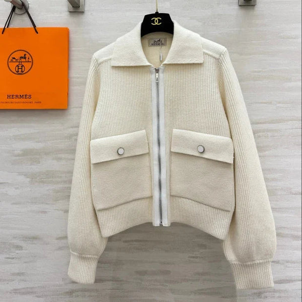 HM 2026 Collared Zip-Up Knit Jacket Wool 408378