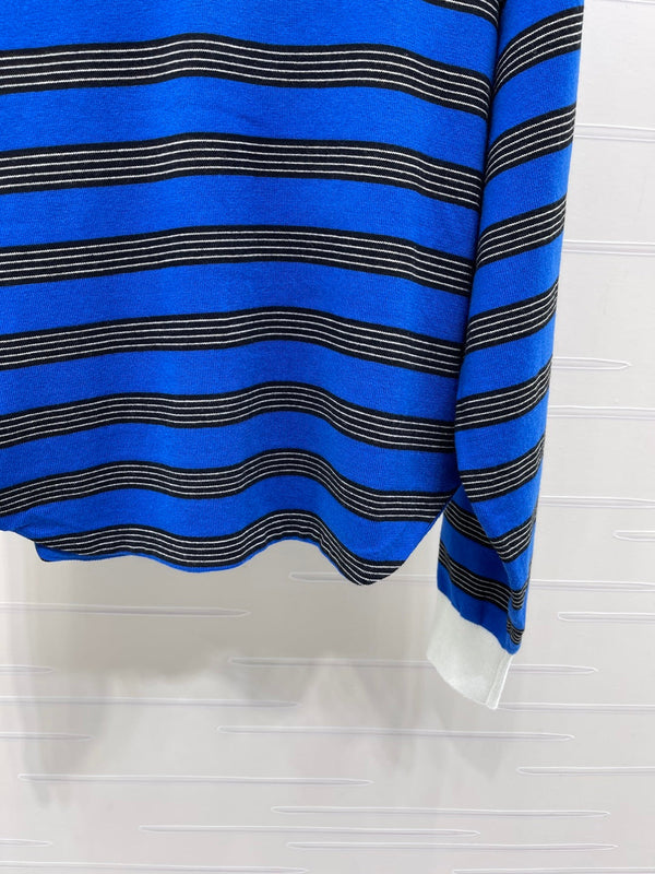 CE 26S Striped Polo Shirt Triomphe Embroidery Blue Black Wool 420994
