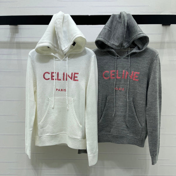 CE 26S Hooded Knit Sweater Celine Paris Logo Wool 430332