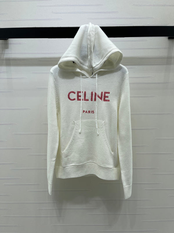CE 26S Hooded Knit Sweater Celine Paris Logo Wool 430332