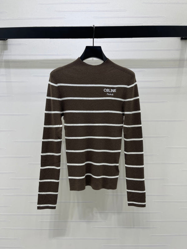 CE 26S Striped Knit Sweater Celine Paris Logo Tencel 423873