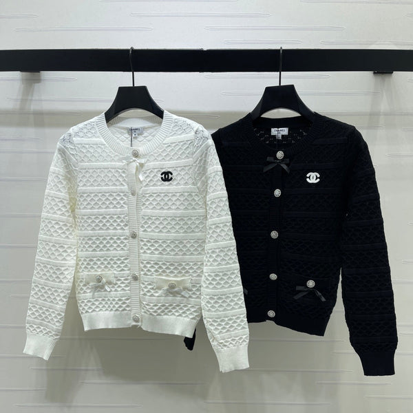 CC 26s Bow Detail Open-Knit Cardigan Wool Blend 427249