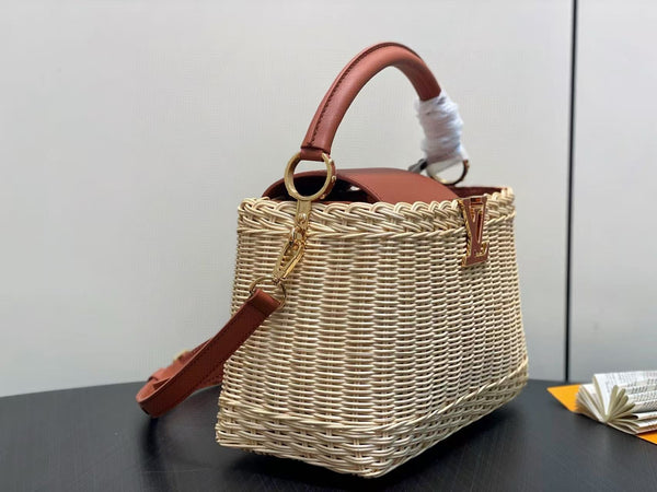 LV Capucines BB Top Handle Tan Cowhide & Rattan HW