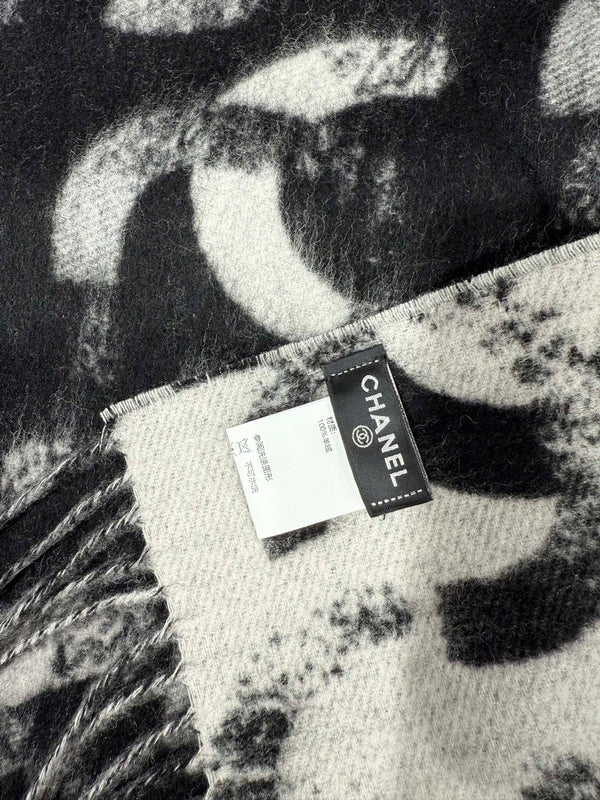 Chanel 2026 Monogram Scarf 200cm Black Cashmere 195606