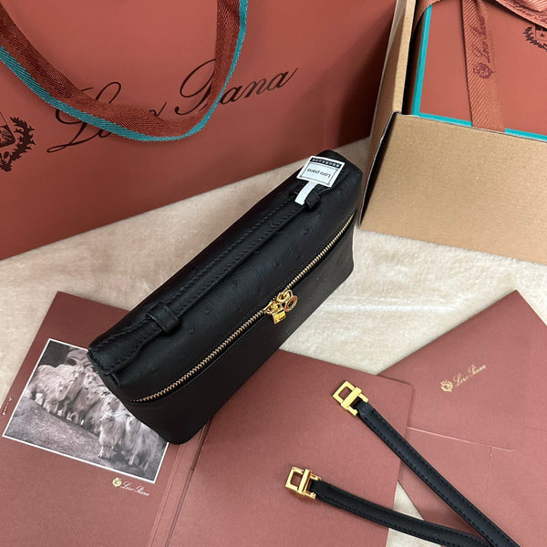 EXTRA POCKET L19 IN BLACK OSTRICH WITH GOLD HARDWARE