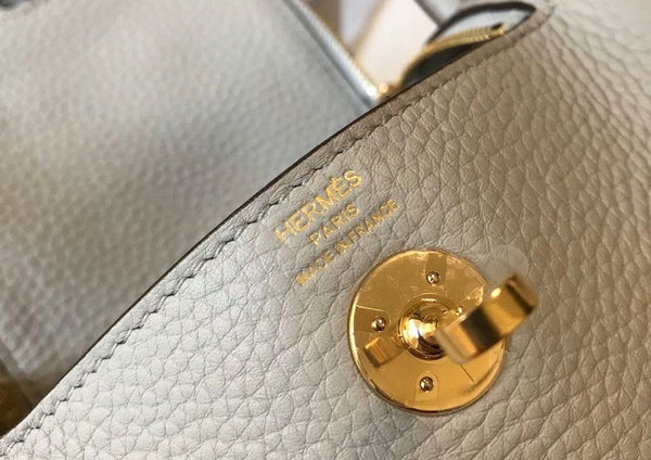 HM Mini Lindy 20cm Pearl Grey Clemence Leather