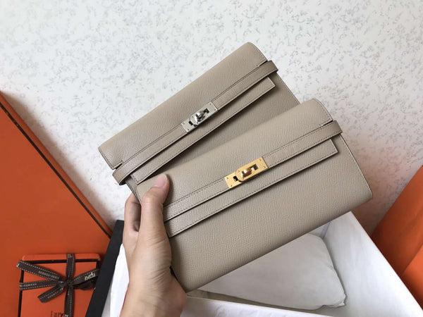 Kelly Long Wallet 20cm Grey Epsom Leather