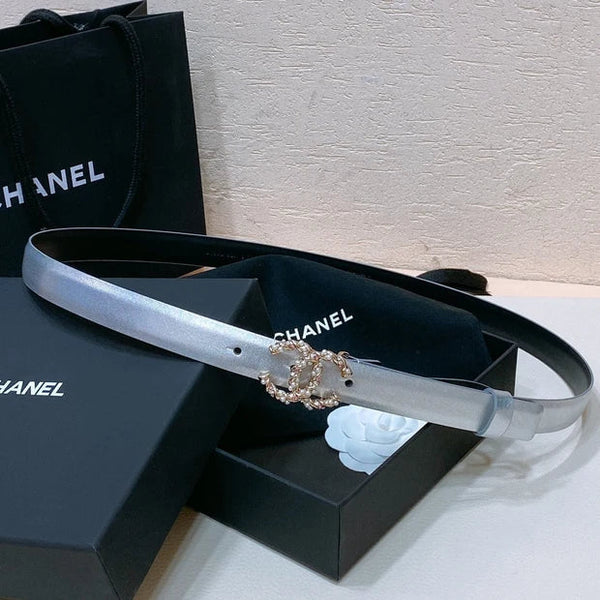 CC 2026 Pearl Rhinestone Buckle Belt 20mm Lambskin