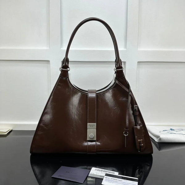 Prad 2026 Soft Lux Medium Tote Bag 39cm Patent Calfskin