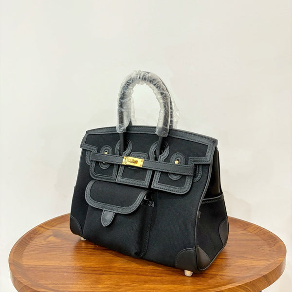HM Birkin Cargo 25CM Handbag Black Swift Canvas