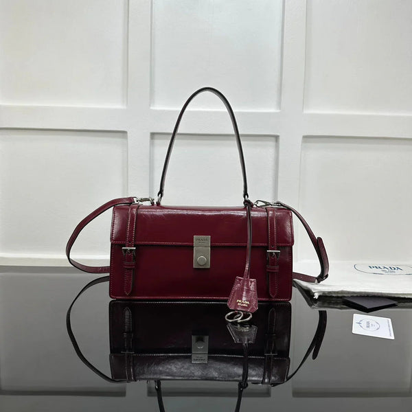 Prad 2026 Medium Shoulder Bag 32cm Patent Calfskin