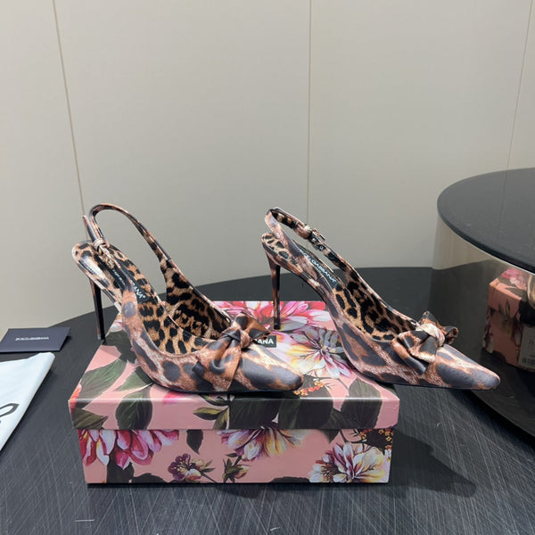DC 25 Bow Slingback Pumps 100mm Leopard-Print Satin And Sheepskin 381614