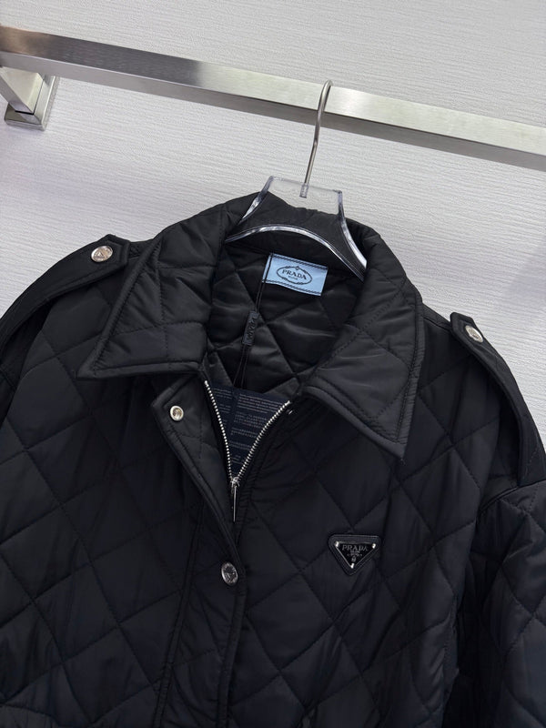 Prada 2025 Lightweight Quilted Blouson Jacket Black and Tan Re-Nylon