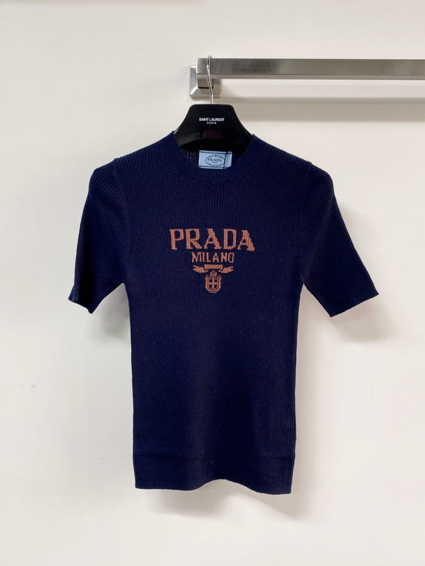 Prada Seven-Color Short-Sleeve T-Shirt with Logo in Wool
