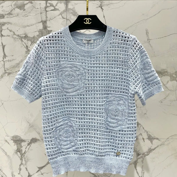 Chanel 2026 Hollow-Out Crew Neck Knit Short Sleeve Wool 178762