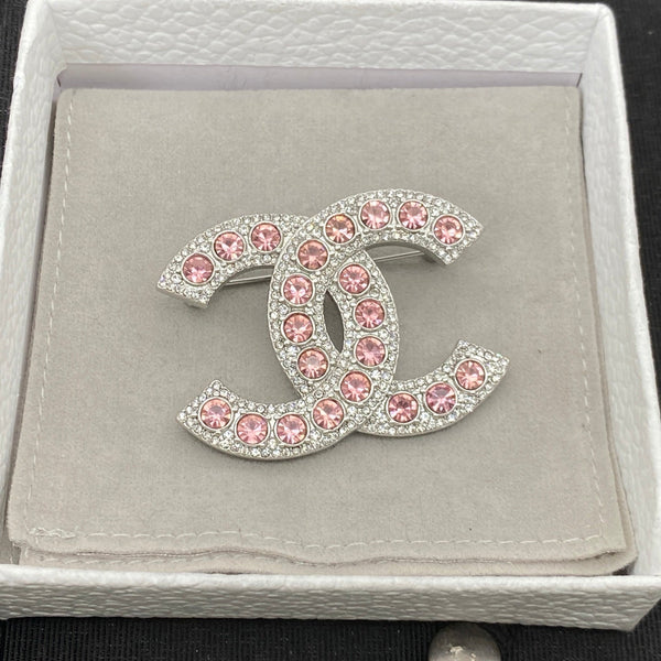 Chanel Pink Crystal CC Brooch