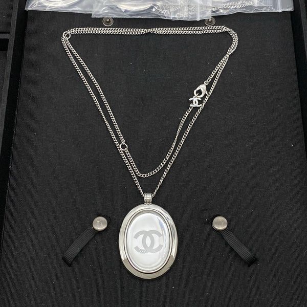 Chanel Oval CC Pendant Silver-stone Necklace