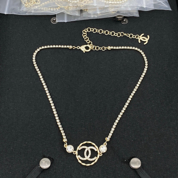 Chanel Crystal CC Circle Pendant Gold Necklace